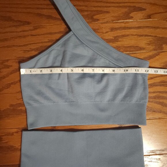 OQQ Seamless High Waisted Shorts and Top Set, Women's Size Small Blue - Picture 6 of 7